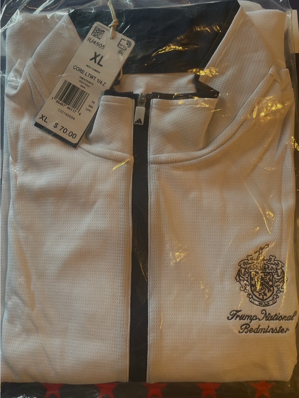Trump National Bedminster - XL Adidas White Lightweight 1/4 Zip Pullover